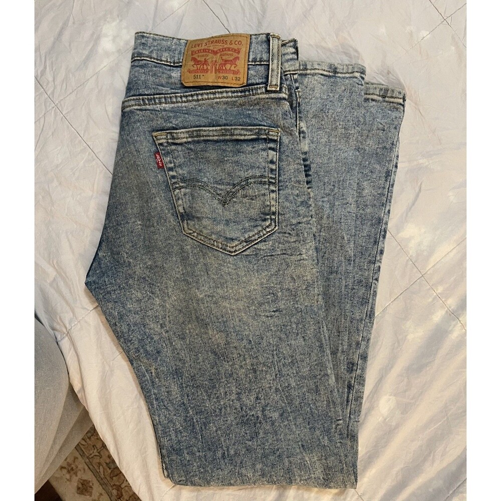 Levi’s 511 Jeans Mens 30x32 Blue Pants Slim Straight Light Acid Wash Y2k Grunge